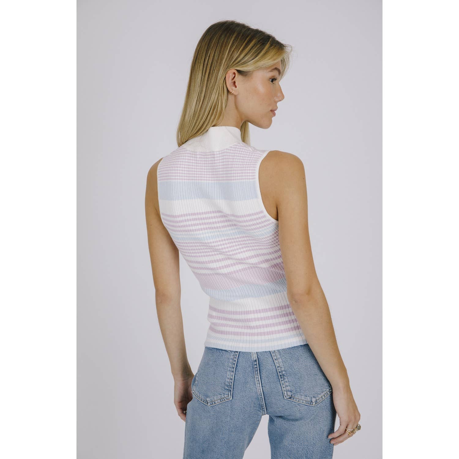 Pastel Striped Mock Neck Top