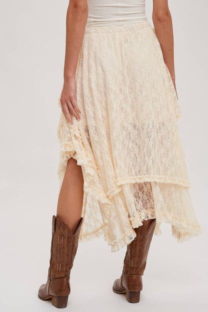 Ecru Lace Tier Midi Skirt