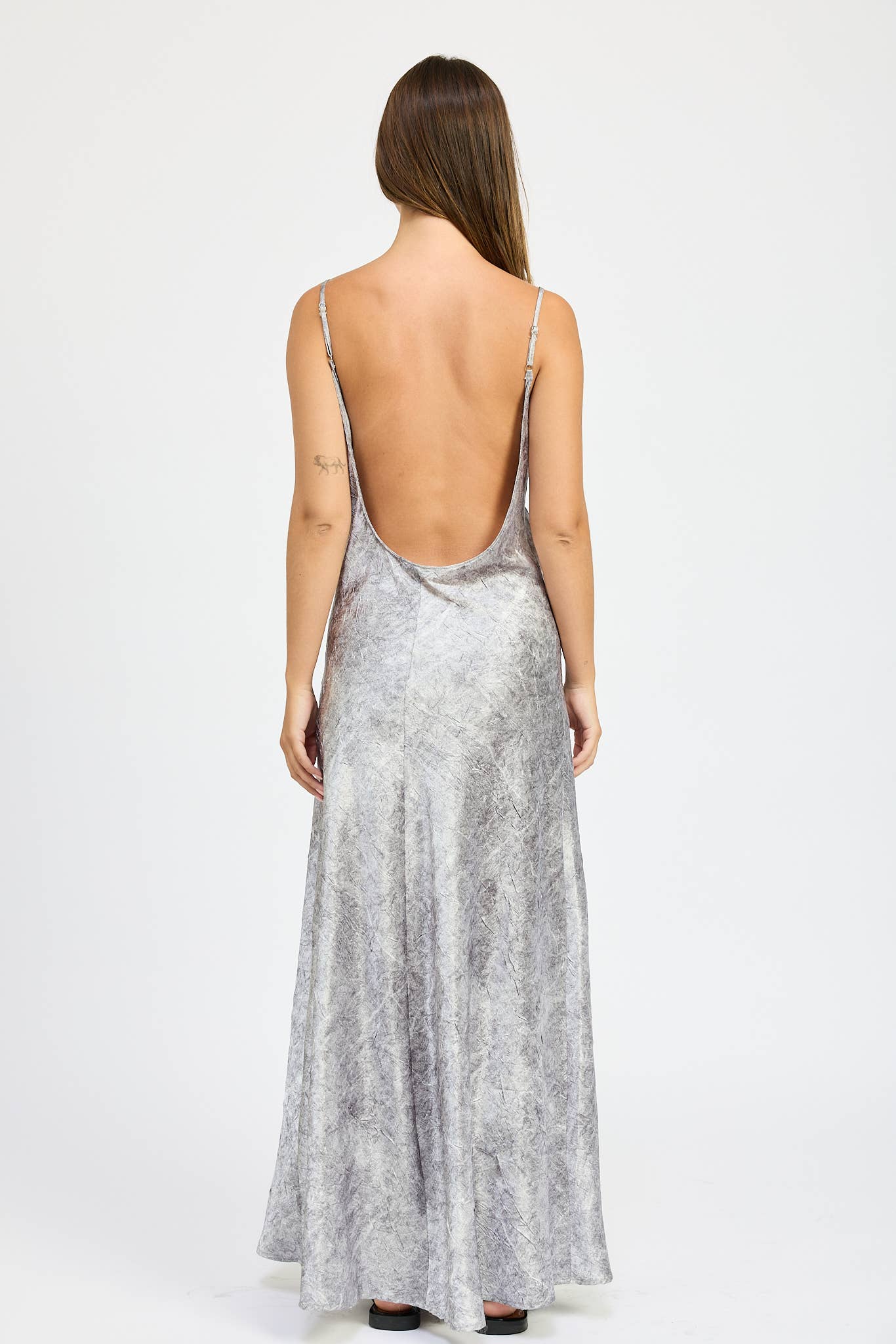 Silver Cruched Velvet Maxi Dress