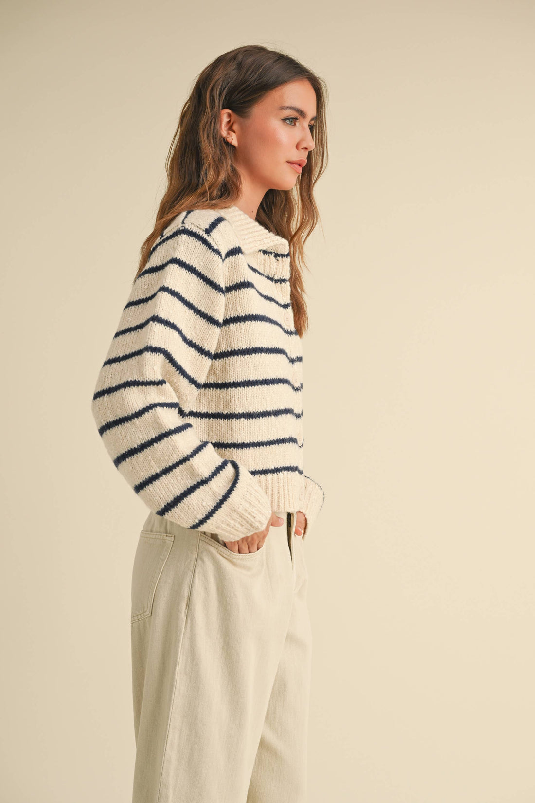 Navy Stripe Collared Cardigan