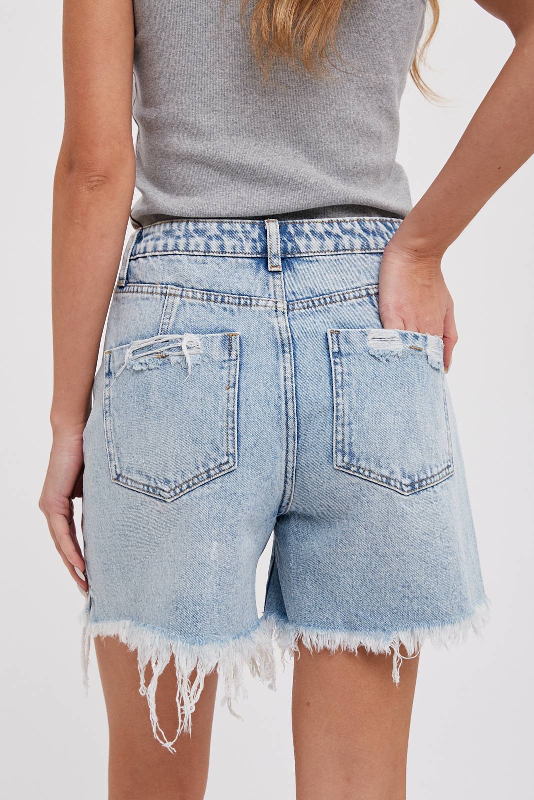 Light Denim Mid-Length Shorts