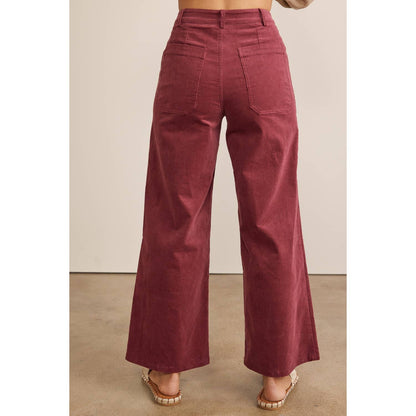 Wide Leg Corduroy Pants - Berry