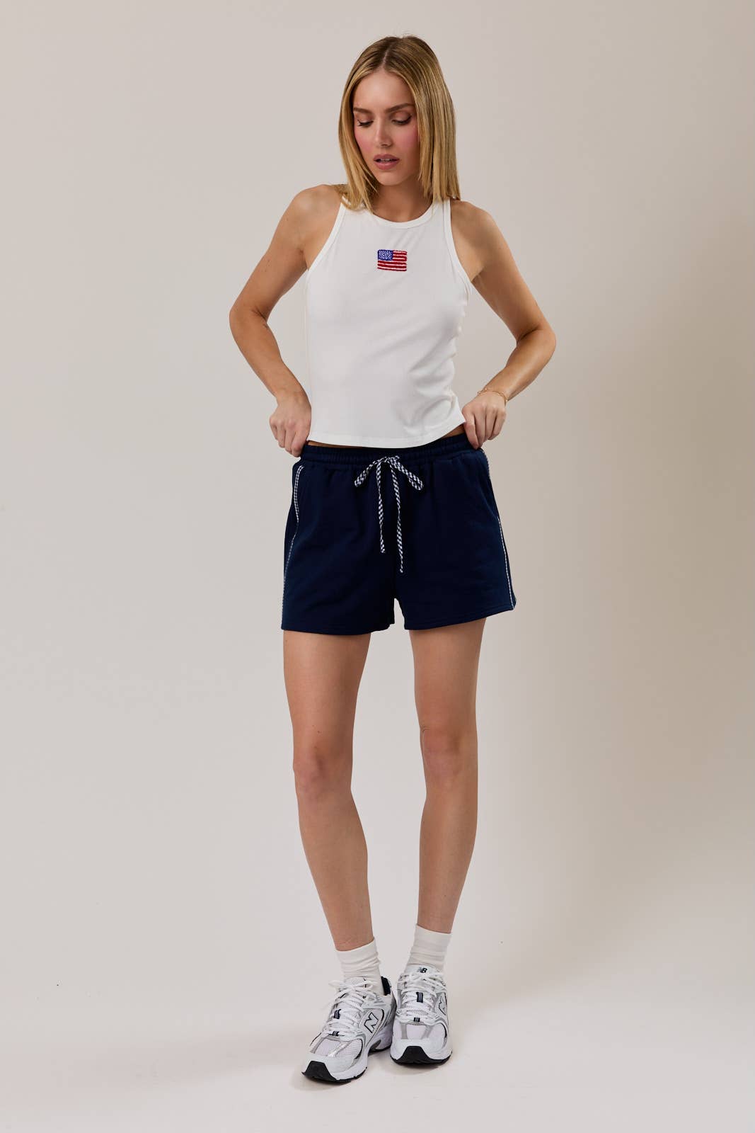 USA Beaded Ribbed Tank- White