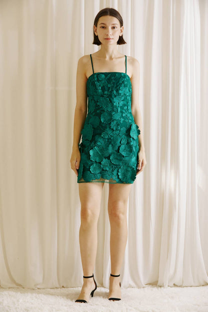 Deep Green Collaged Mini Dress