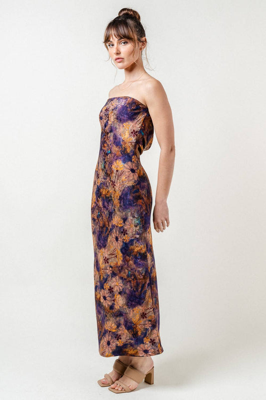 Purple Multi Strapless Maxi Dress