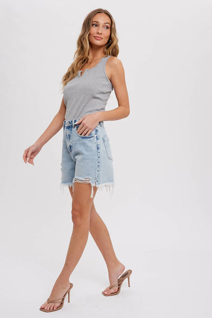 Light Denim Mid-Length Shorts