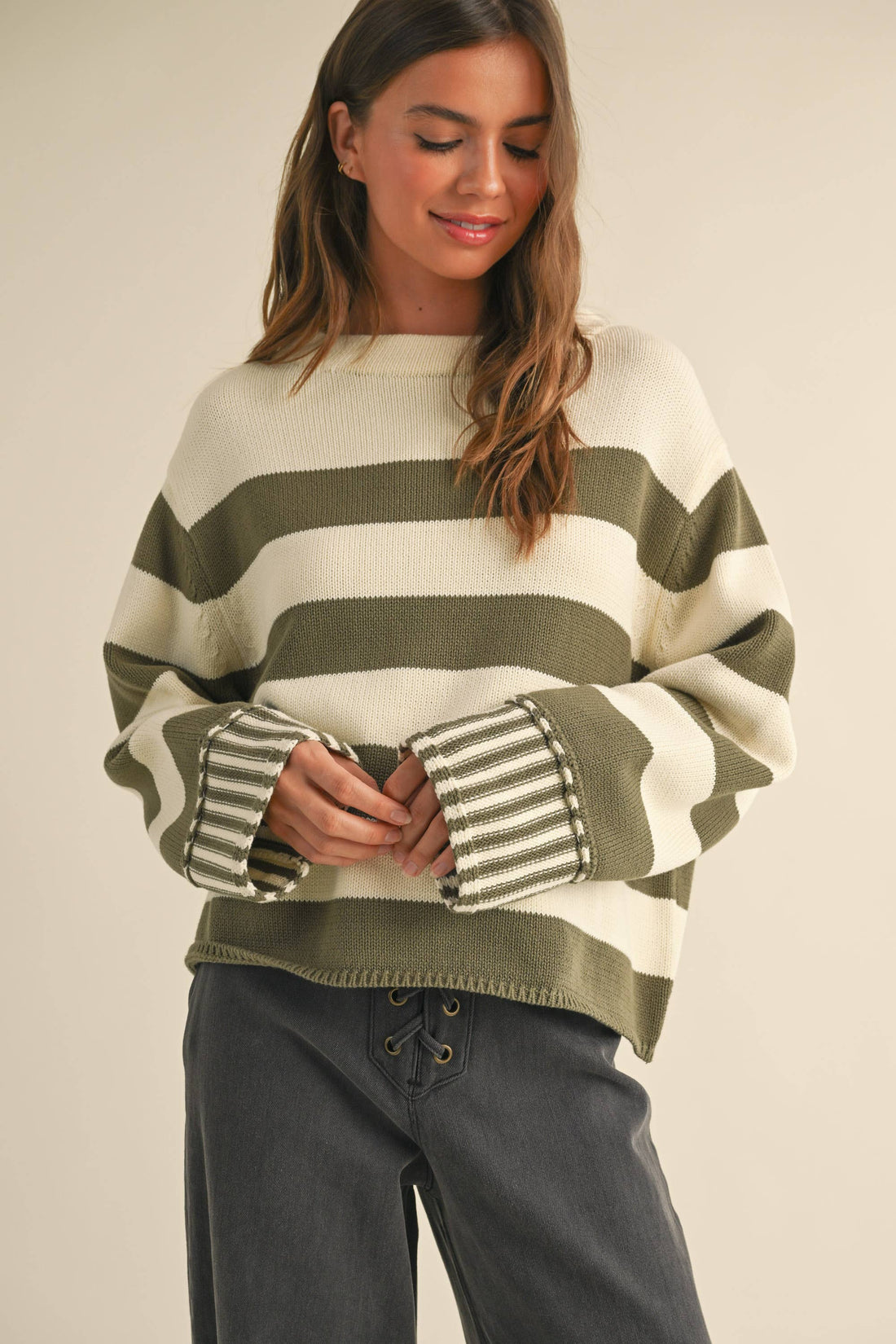 Olive Striped Sweater Top