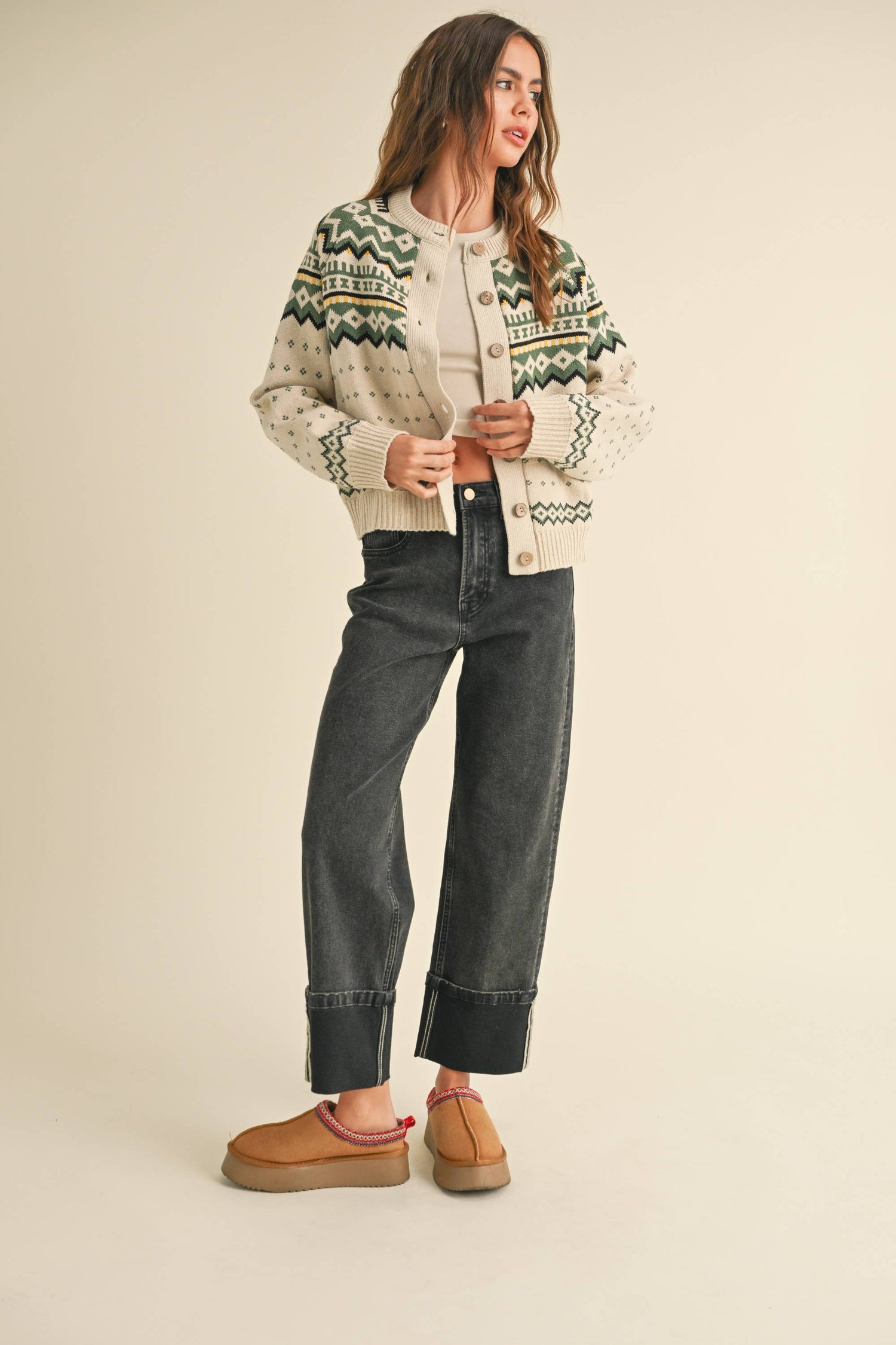 Green Multi Chevron Cardigan