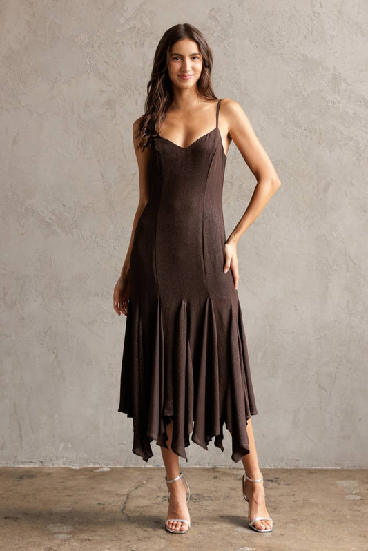 Shimmer Midi Dress Brown