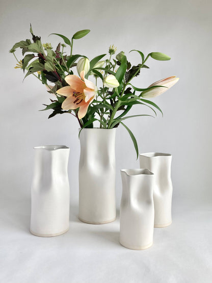 White Satin Ceramic Pinched Vase: Satin White / bud vase