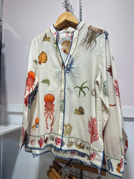 Coral Button Up Top