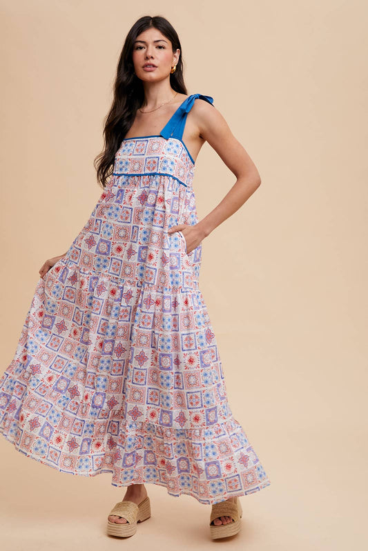 Tilework Cotton Maxi Dress