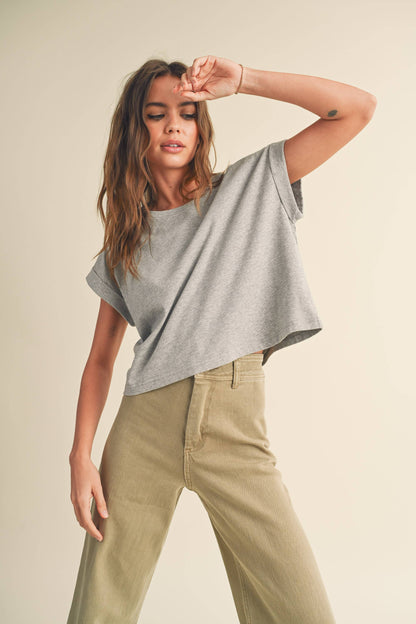 Melange Grey Cuff Sleeve Tee