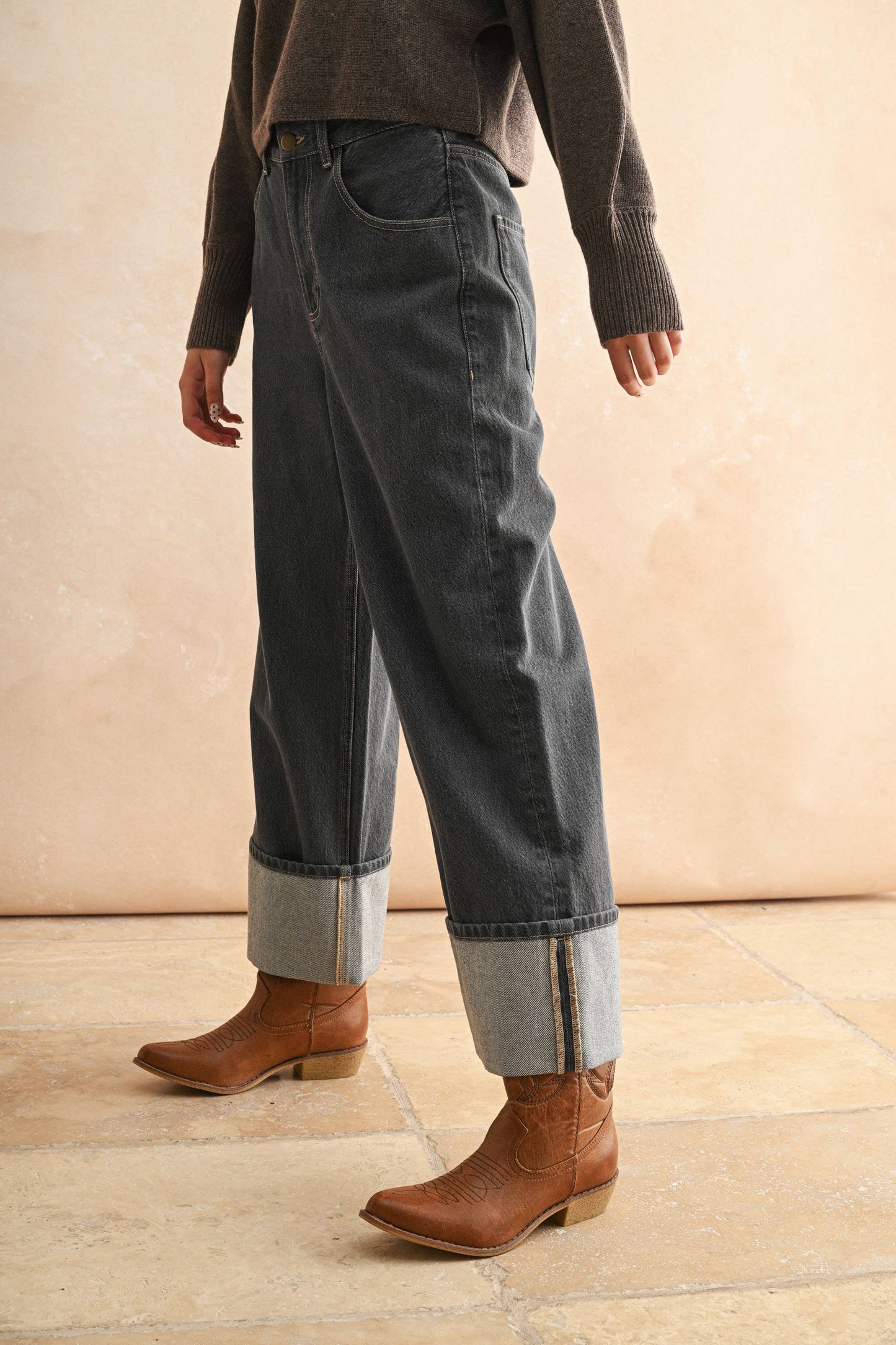 Cuffed Grey Wash Pants