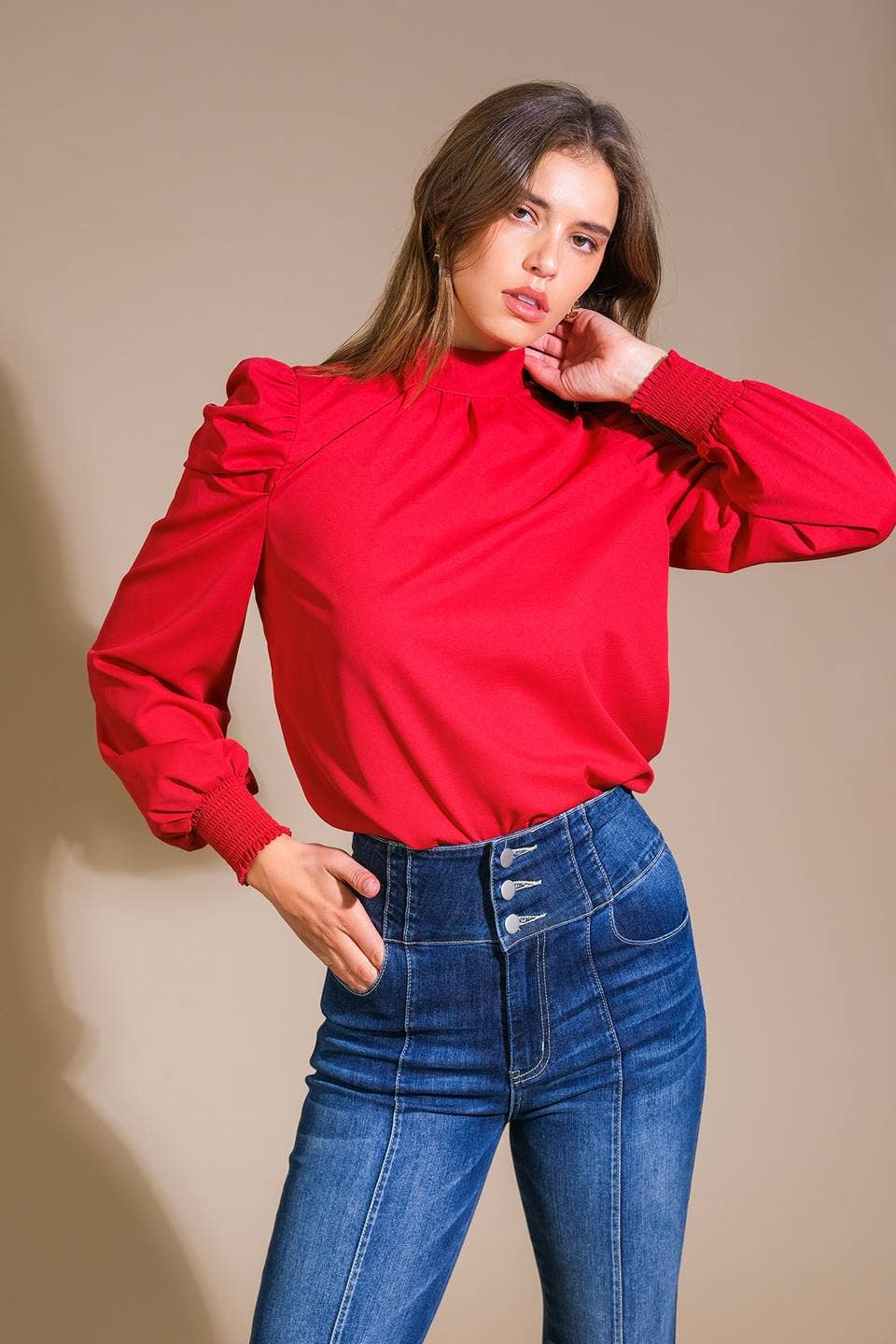 Red Solid Woven Blouse