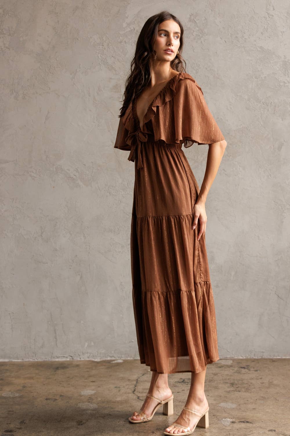 Shimmer Tiered Midi Dress