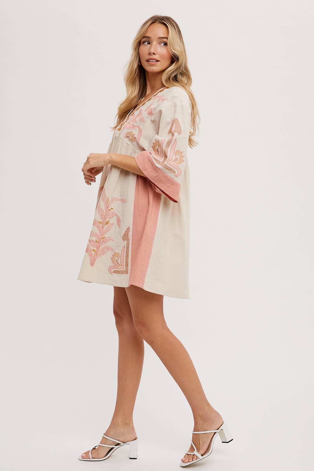 Embroidered Babydoll Dress - Pink