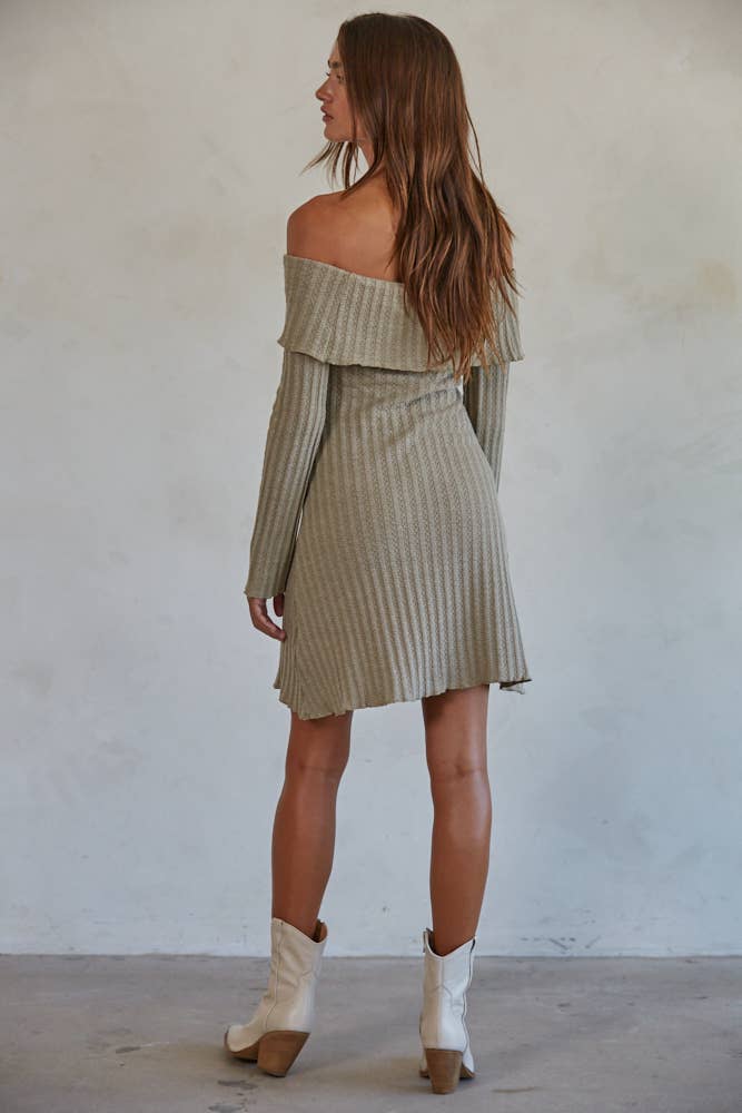Fold Over Mini Dress - Moss