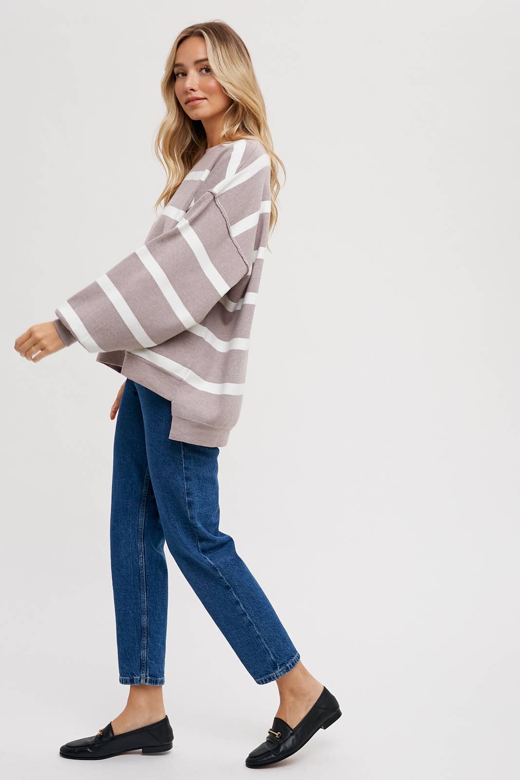 Rose Striped Color Block Sweatshirt