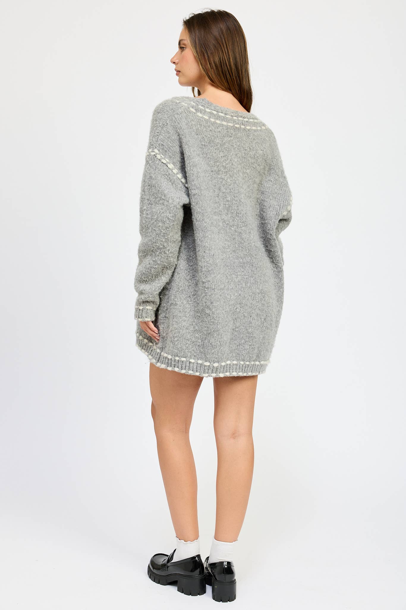 Gray Contrasted Stitch Cardigan