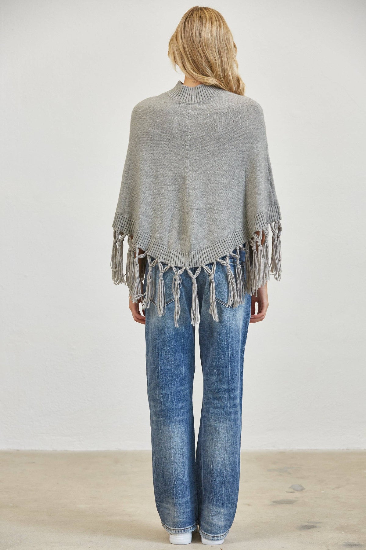 Fringe Mock Neck Poncho