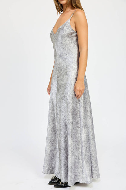 Silver Cruched Velvet Maxi Dress