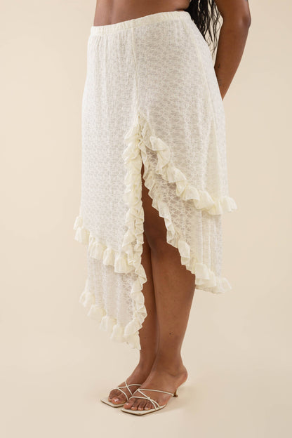 Portia White Lace Mesh Slit Skirt