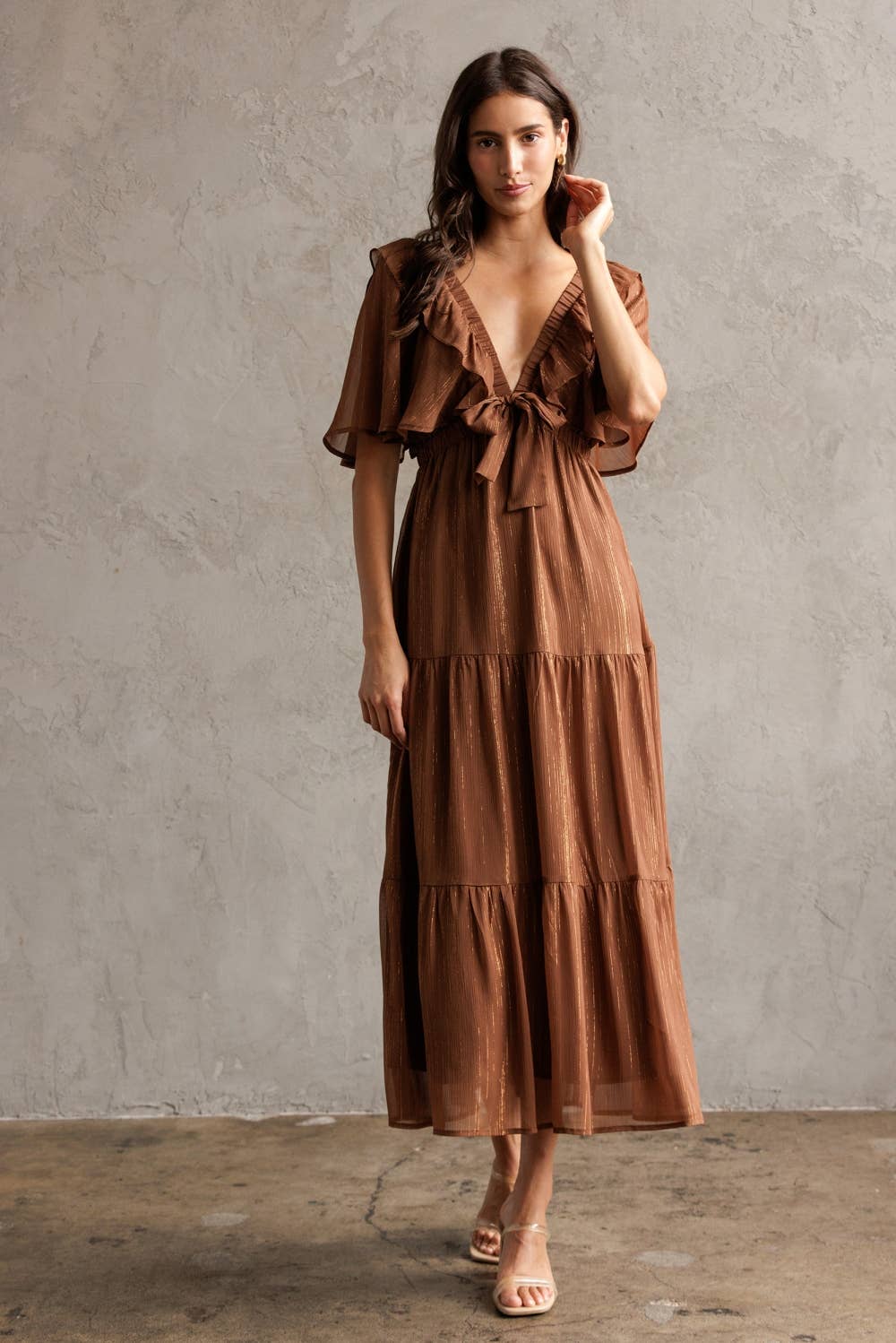Shimmer Tiered Midi Dress
