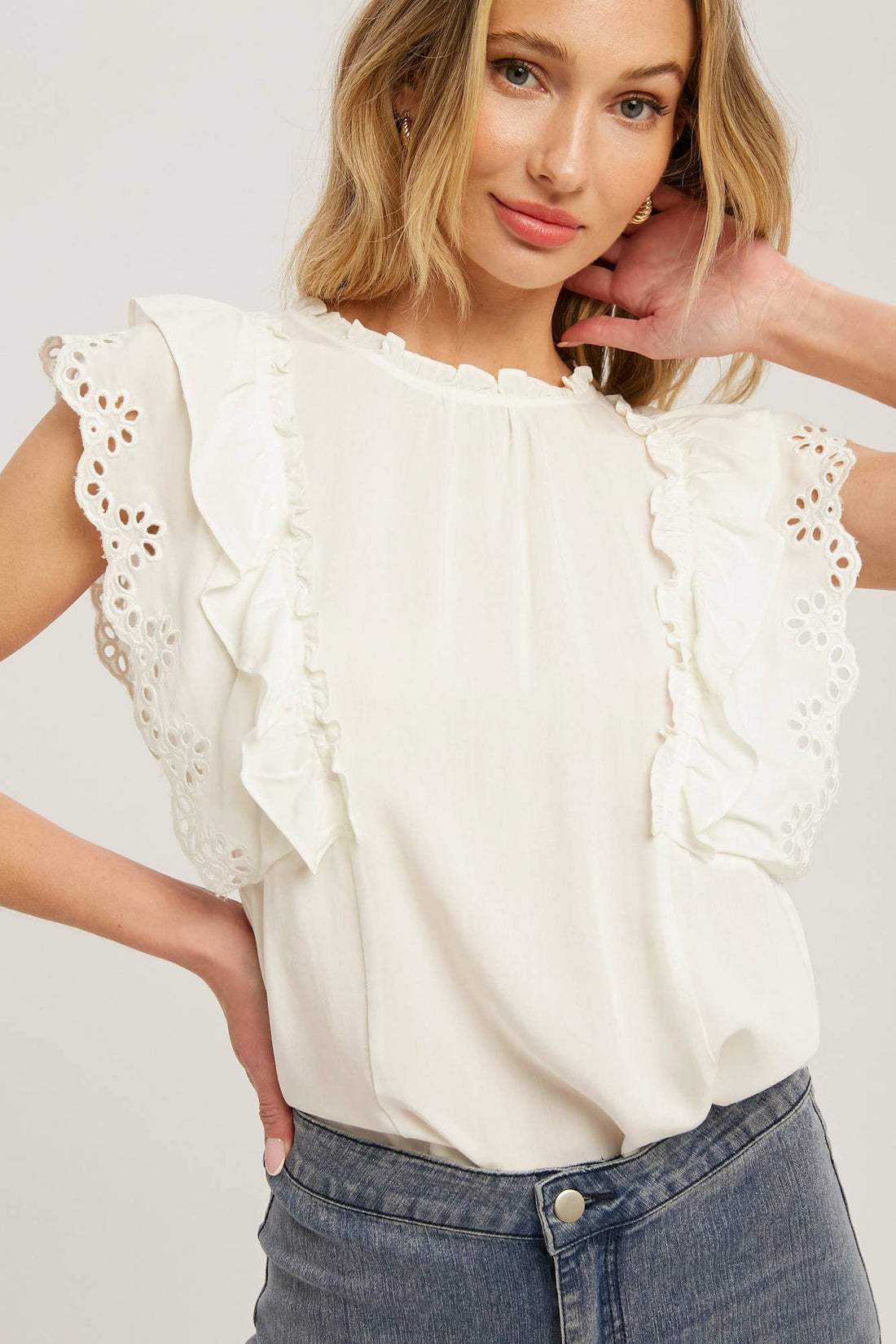 Ruffled Eyelet Lace Blouse