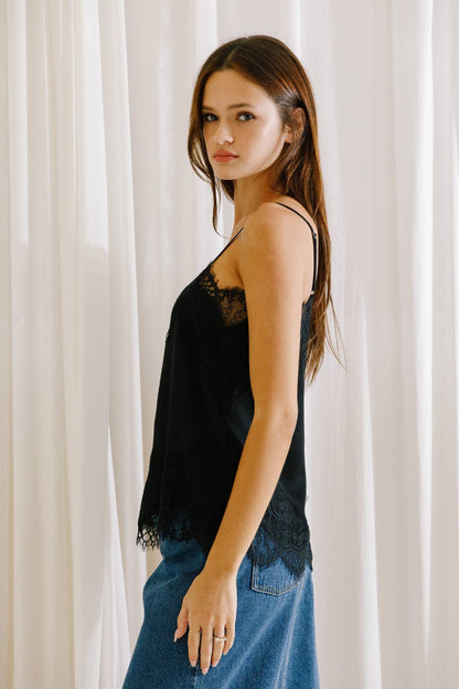 Lace Cami Tank Top - Black