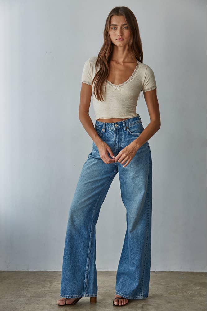 V-Neck Lace Trim Top