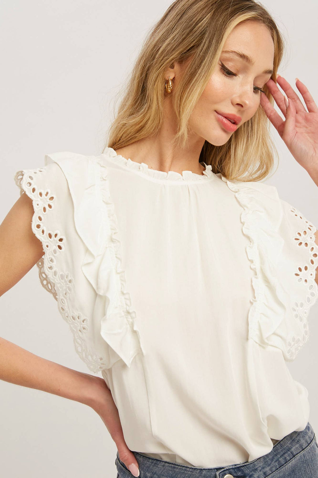 Ruffled Eyelet Lace Blouse