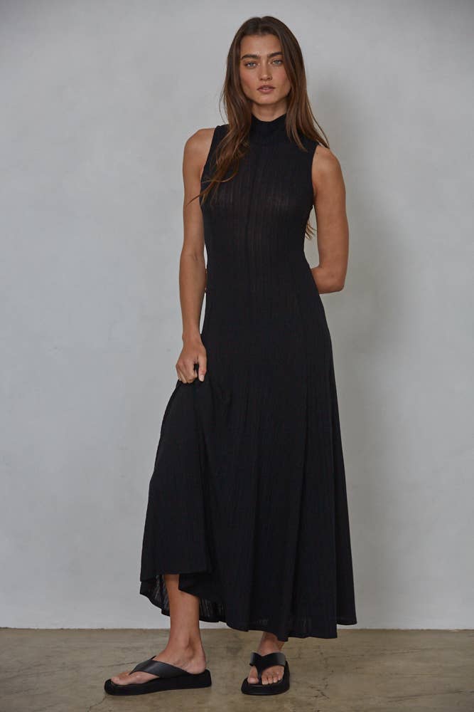 Knit Mock Neck Maxi Dress - Black
