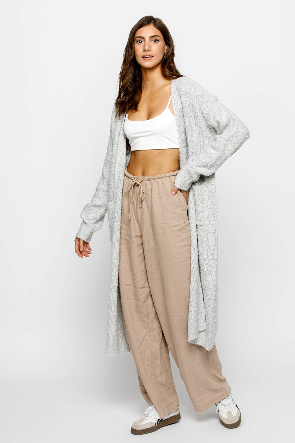 Long Knit Cardigan Grey