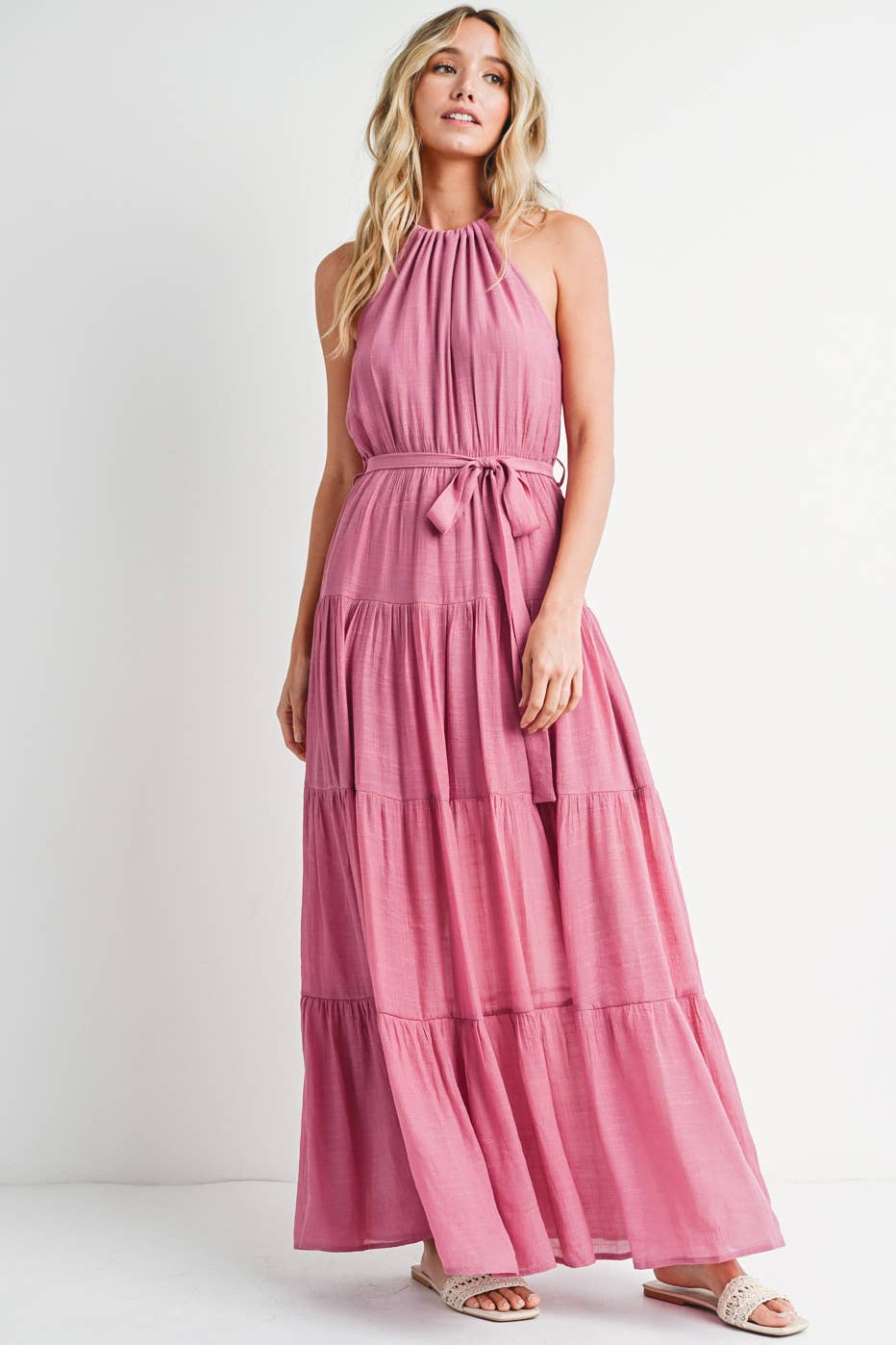 Rose Tiered Halter Maxi Dress