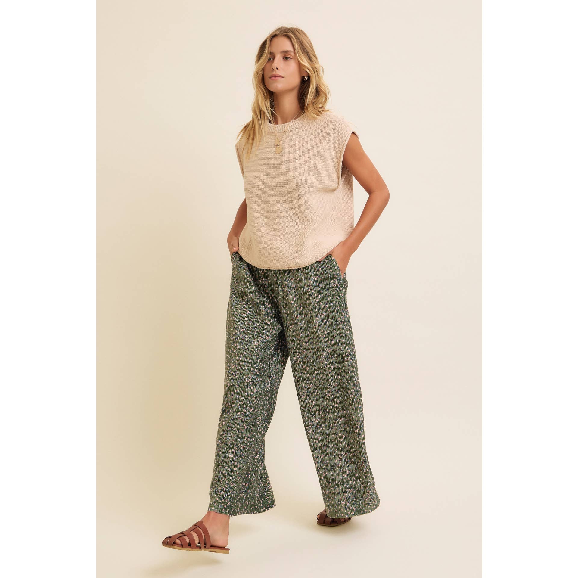 Pleated Velvet Wide Leg Pant