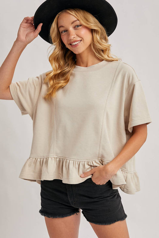 Ruffled Peplum Tee - Sand