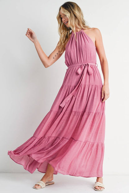 Rose Tiered Halter Maxi Dress