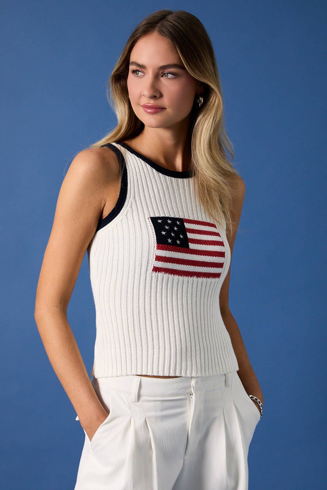USA Flag Sweater Tank Top