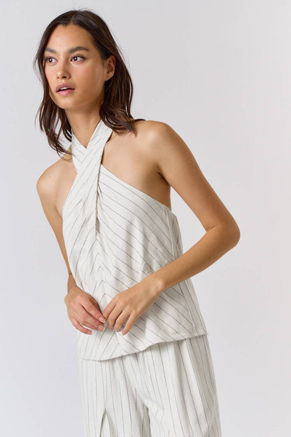 Linen Stripe Halter Neck Top