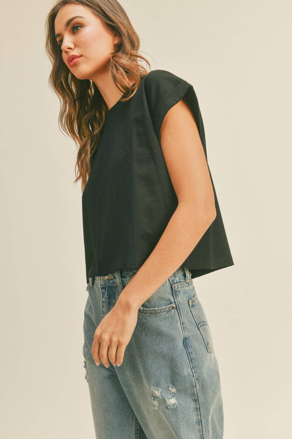 Black Cuffed Sleeve Tee