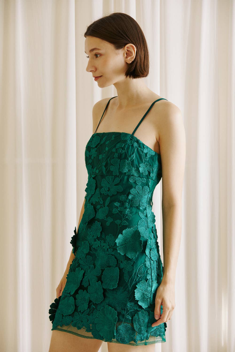 Deep Green Collaged Mini Dress