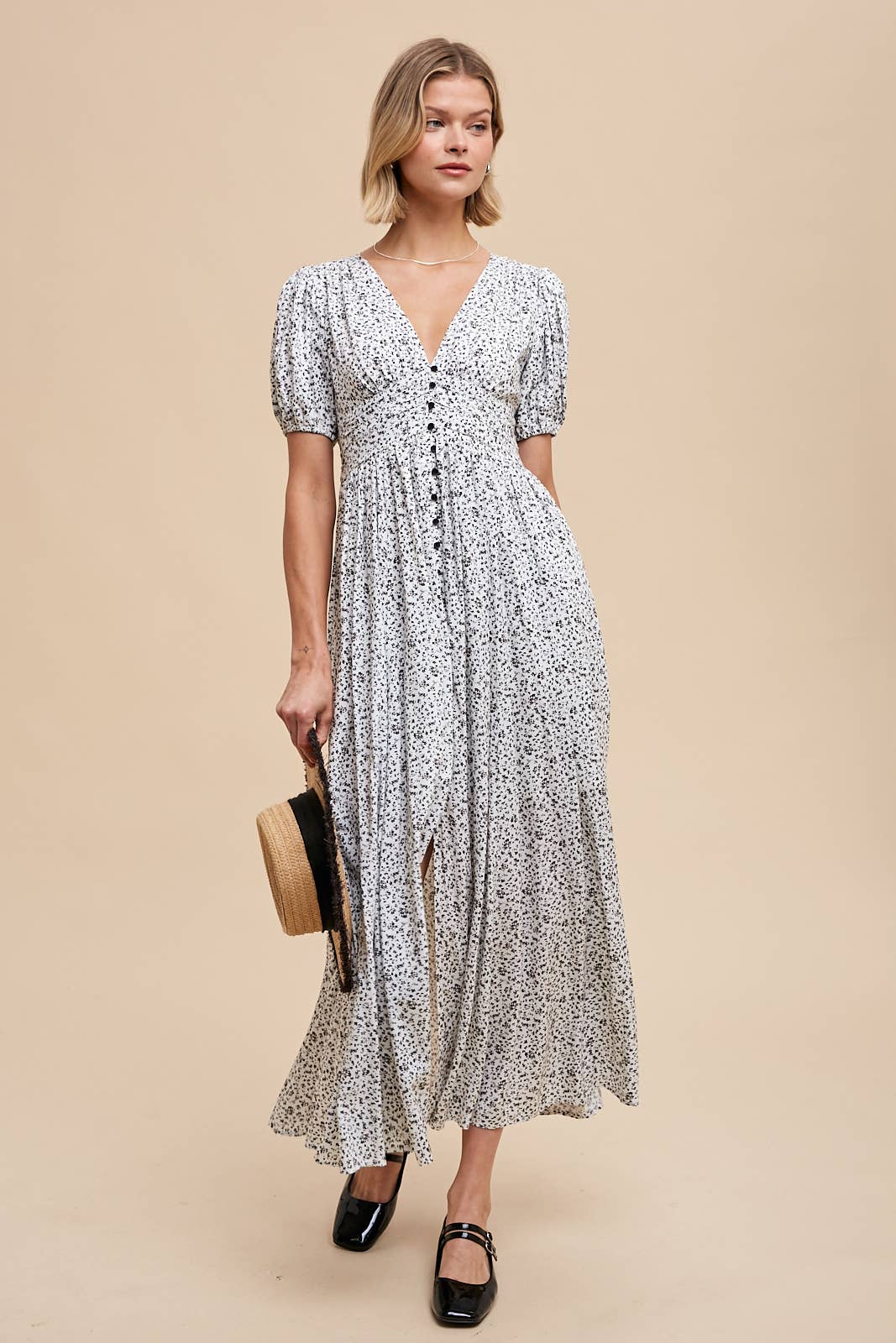 Floral Button Down Maxi Dress - Off White