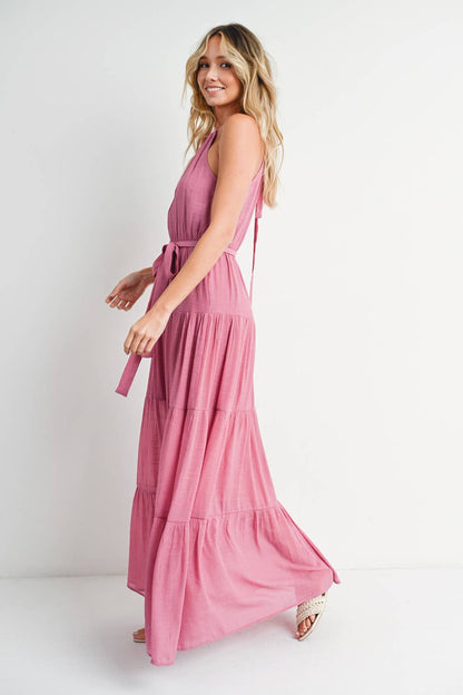 Rose Tiered Halter Maxi Dress