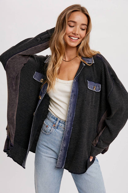 Navy Slouchy Waffle Knit Jacket