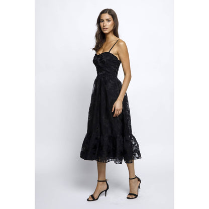 Leaves Mesh Black Midi Dress