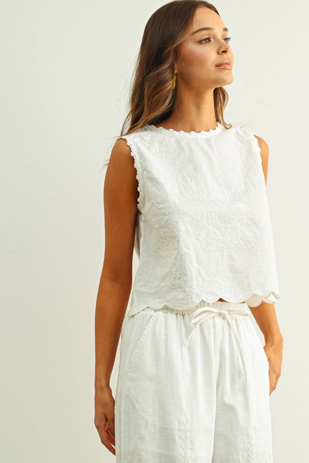 White Embroidered Sleeveless Top