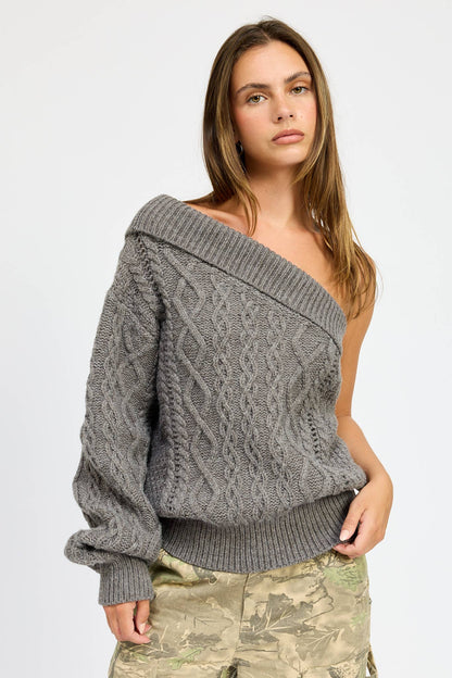 Charcoal Oversized One Shoulder Sweater