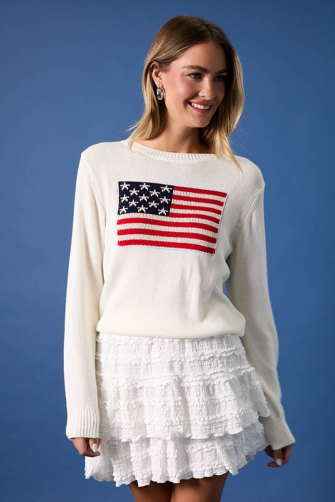 US Flag Round Neck Sweater