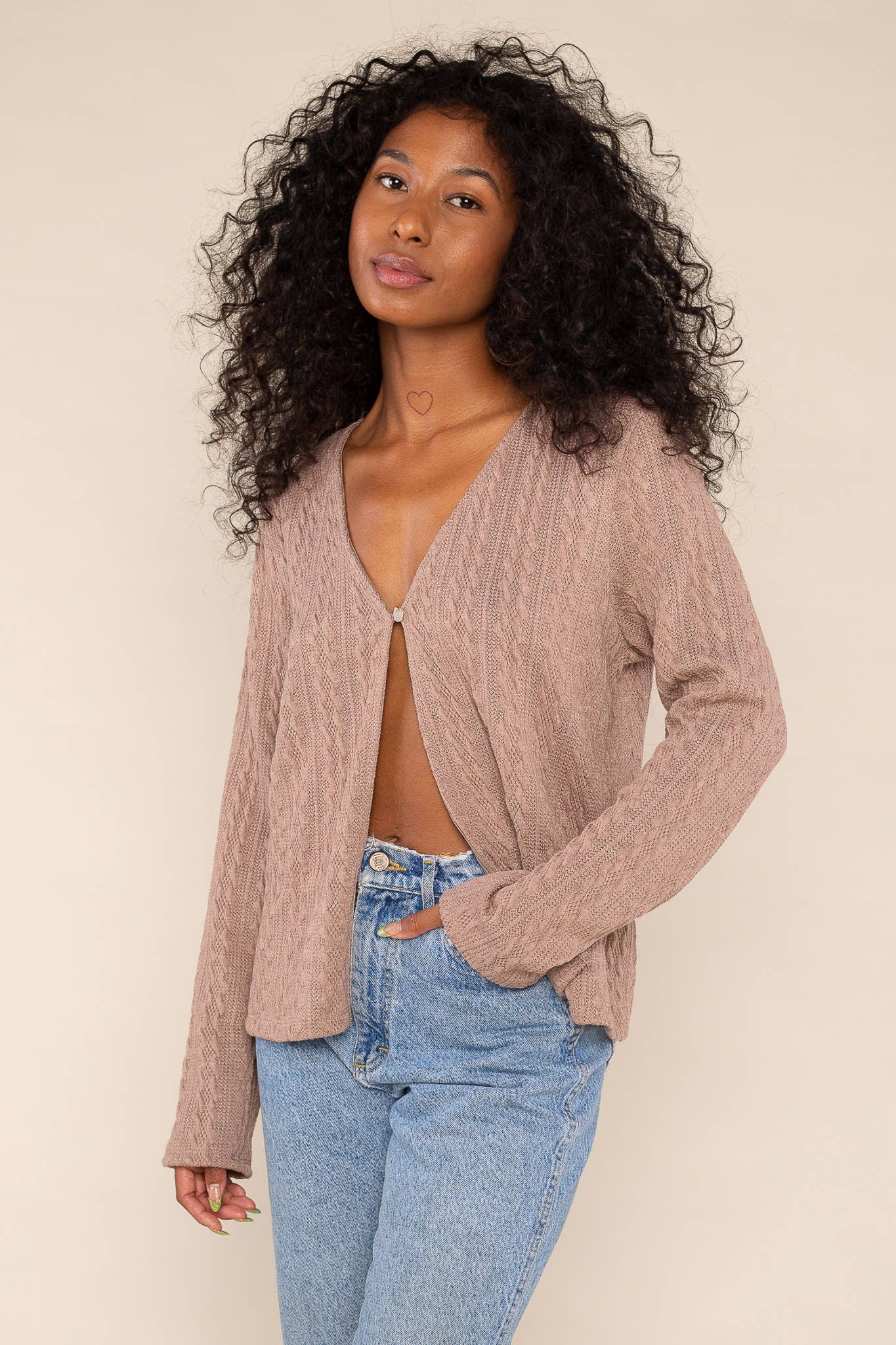 Mocha Cable Knit Cardigan